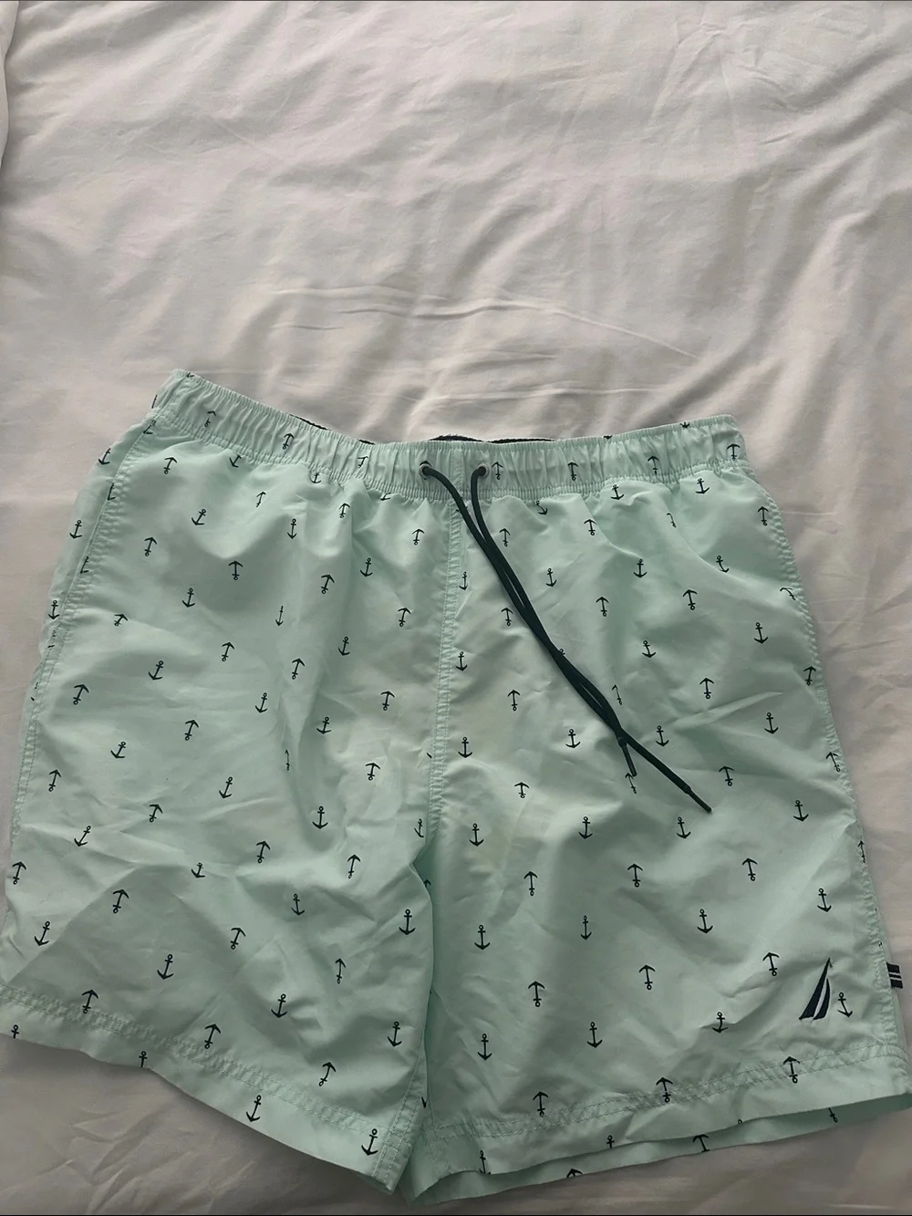 Nautica Mint Swim Trunks with Navy Anchor Print